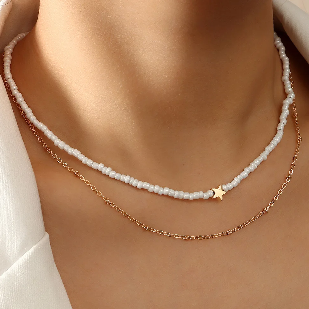 

Pearl Choker Necklace Cute Double Layer Chain Pendant For Women Jewelry Girl Gift Pearl Beads Choker 2022 New Fashion