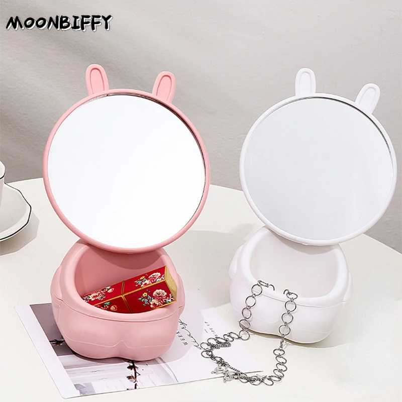 

Cartoon Makeup Mirror Desktop Rotatable Mirror Jewelry Comestic Storage Case Student Dormitory Mirror Home Vanity Espelho Tool