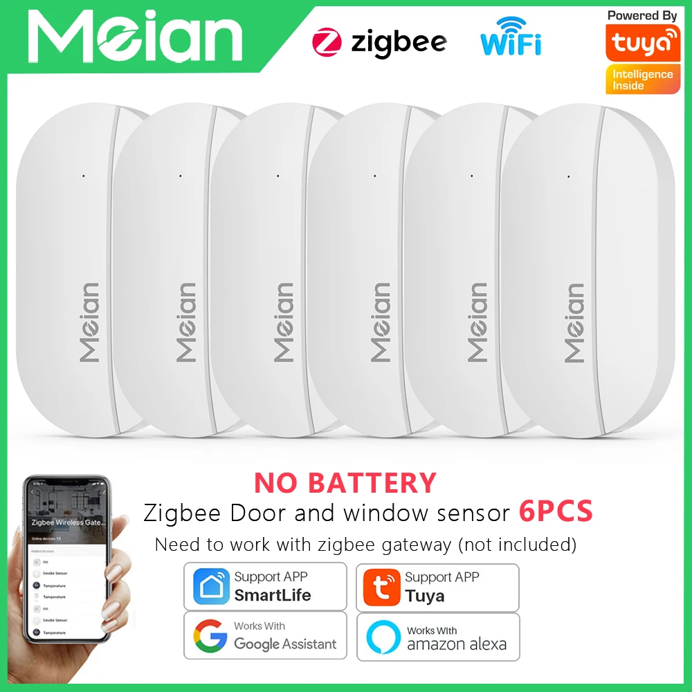 MEIAN Zigbee3.0 Alarm Door/window Sensor Alexa Smart Home Alarm System  Apps Control  Alarme Portao Garagem No Battery-6pcs