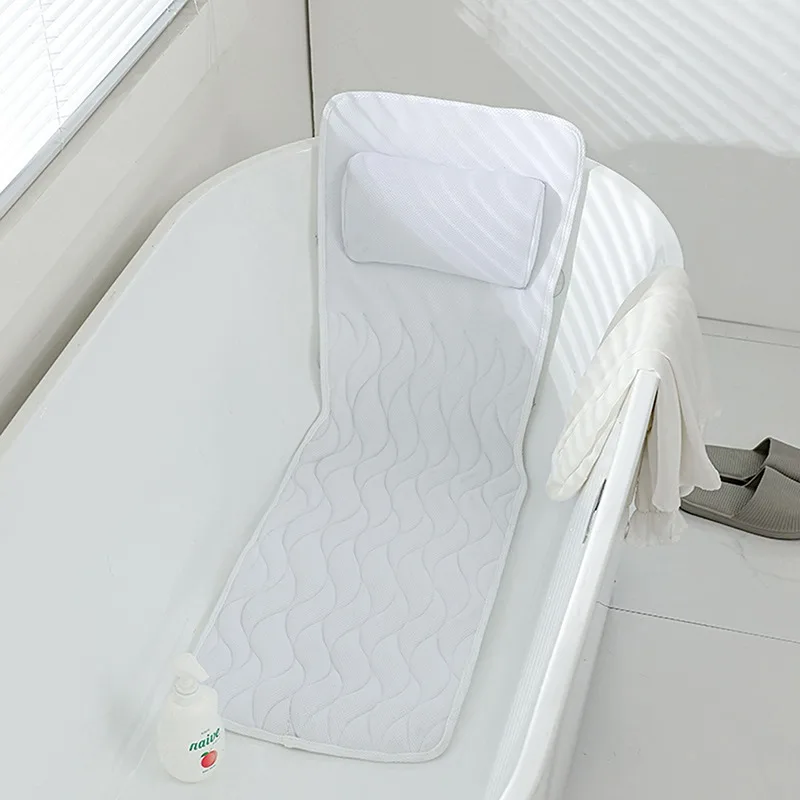 

Bath Cushion Extra-Large Full Body Bath Tub Pillow Non-Slip Spa Bathtub Mat Mattress Pad Super Thick Breathable 3D Mesh Layers
