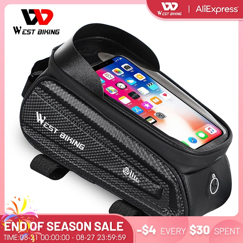 

WEST BIKING Front Frame Bike Bag Waterproof Front Top Tube Cycling Bag 7 Inch Touchscreen Phone Bag Case MTB Bicycle Accessories