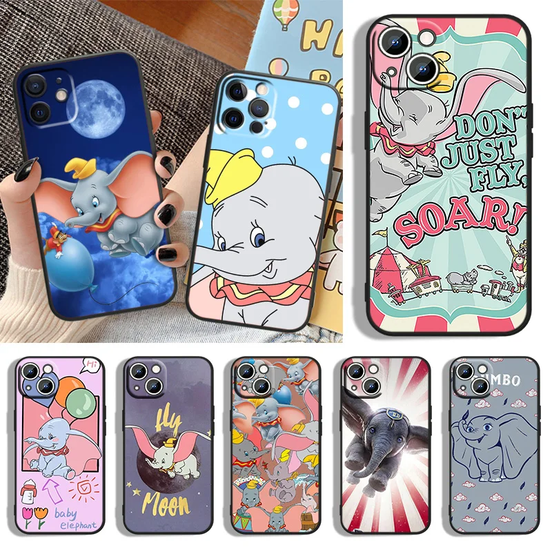

Cute Animation Dumbo Phone Case For Apple iPhone 14 13 12 11 XS XR X 8 7 6 6S 5 5S SE Pro Max Plus mini Black Cover