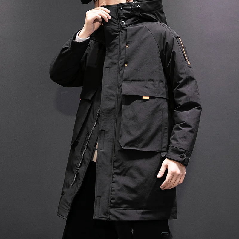 

Men's Down Jacket Thicken Warm Solid Color Mid-length Hooded Stand Collar Fashion Ultra Light Short Parka Casual Men's Jacket