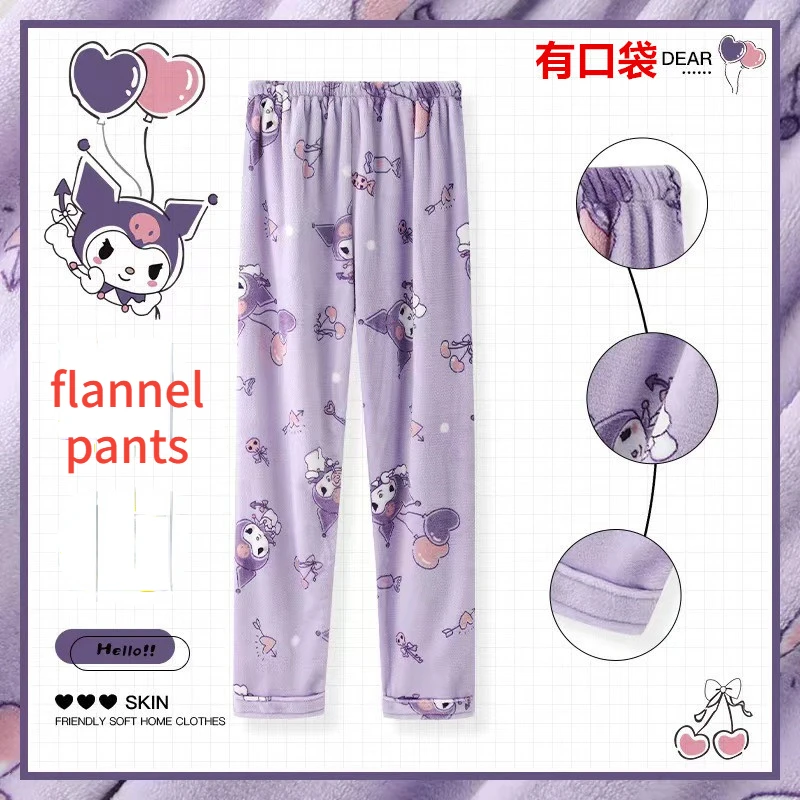 

Christmas Sanrio HelloKitty Flannel Pants Kawaii Kuromi Velvet Thickened Pajama Pants Can Be Worn Outside Cartoon Home Clothes