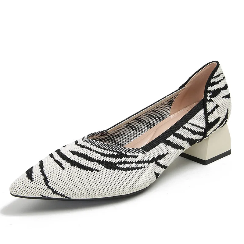 Simple Shallow Pointed Toe Mid-heel knitted breathable Shoes women pumps Temperament Soft Casual Women Ballerina Zapatillas Muje