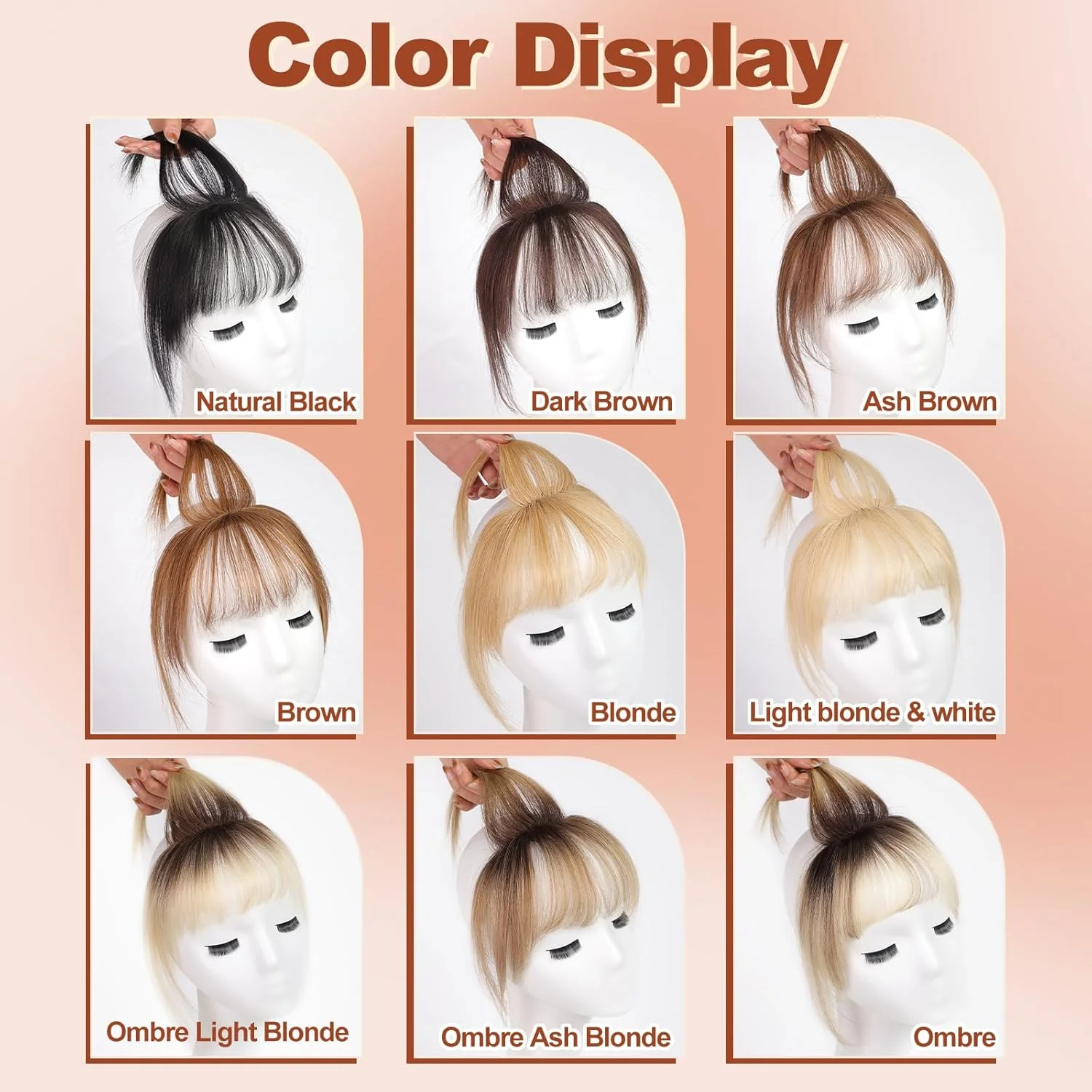 Фото Ombre Brown to Blonde Clip in Bangs 100% настоящая челка из человеческих волос Wispy Bangs Hair Pieces 3 Secure Clips in Full Fringe Fake Bangs №5