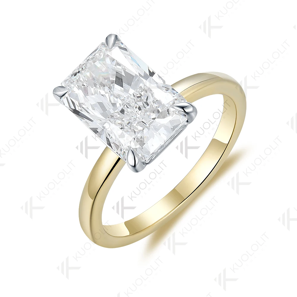 Кольца Kuololit с муассанитом 4 карата для женщин двухцветные однотонные из желтого