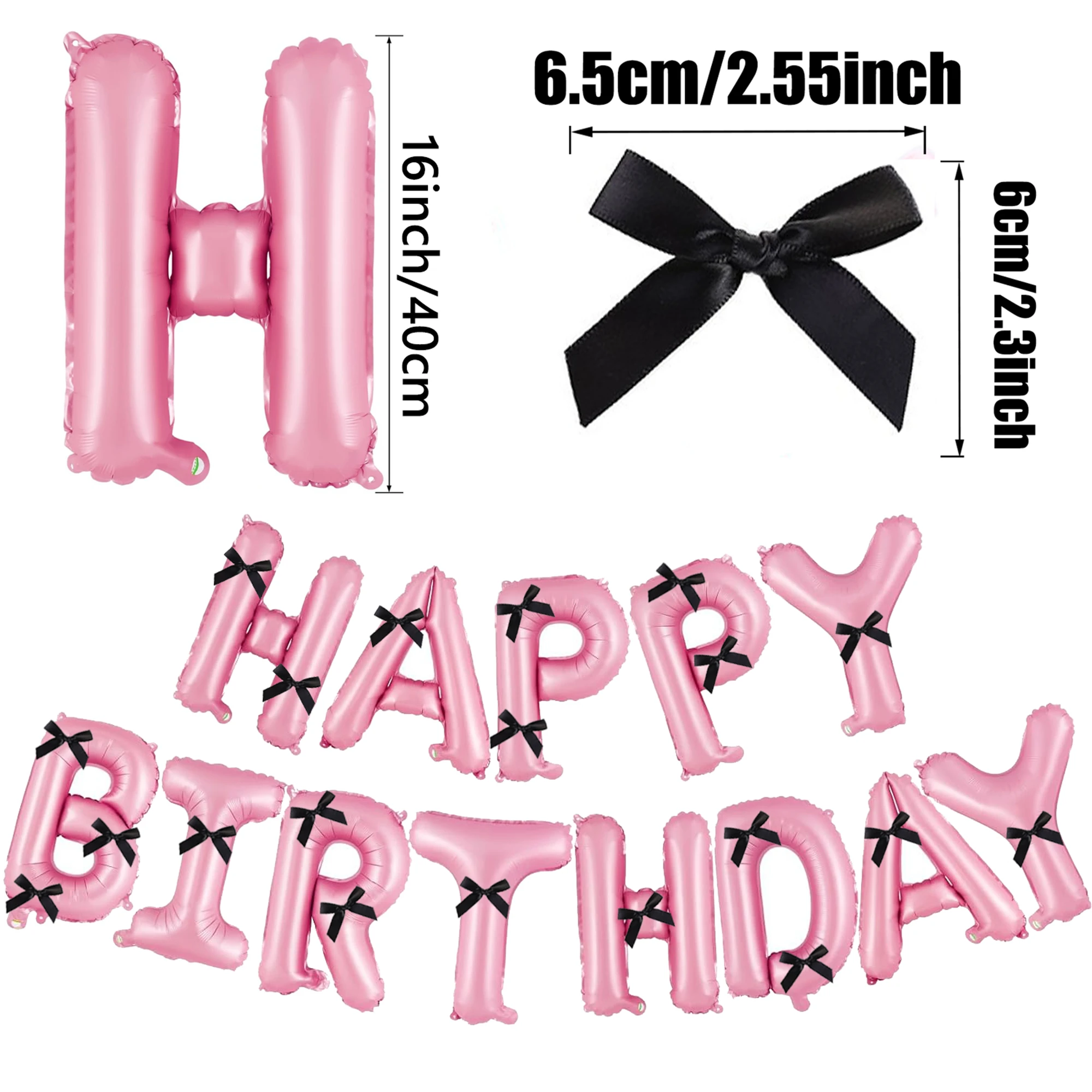 13PCS aluminum foil Happy Birthday balloon pull flag +20PCS bow set A total of 33 sets birthday party decoration gift