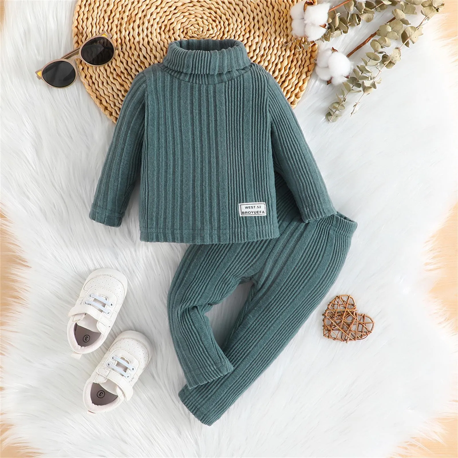 2 шт. однотонный топ с длинным рукавом и стоячим воротником брюки