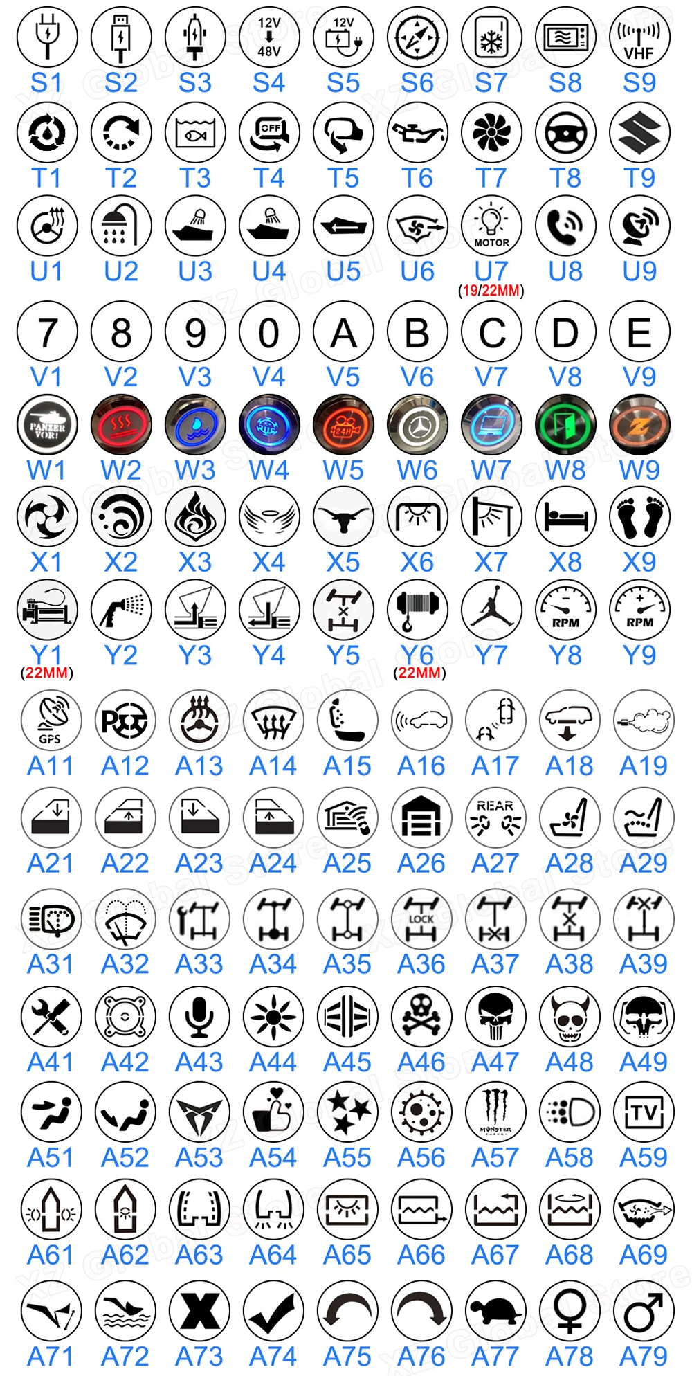 Лазерный металлический светящийся кнопочный переключатель FENGYIELE синий