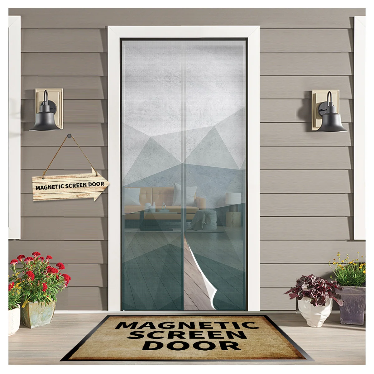 

Geometric Triangle Green Sheer Door Curtain Mosquito-proof Kitchen Magnetic Hanging Curtains Window Screen Gauze Door Curtain