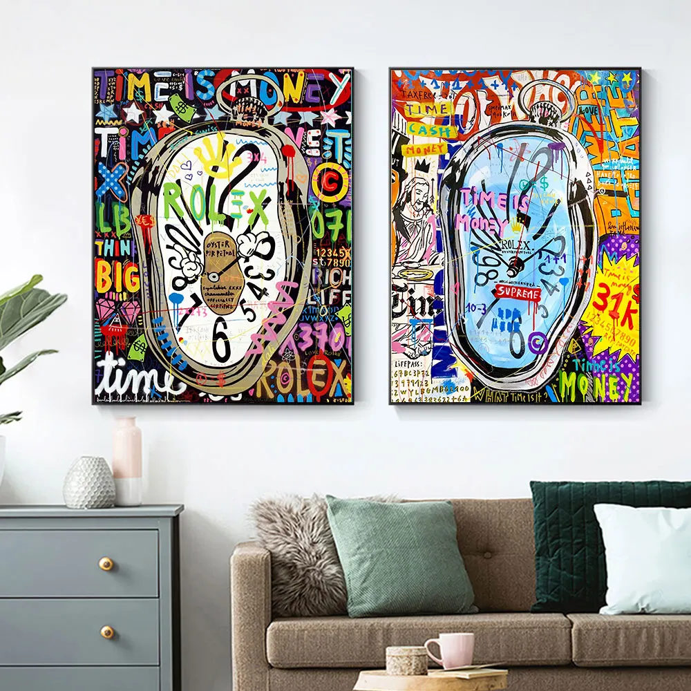

Modern Abstract Pop Graffiti Clock Canvas Painnting Poster Print Home Decor Wall Art Picture For Live KIid Room