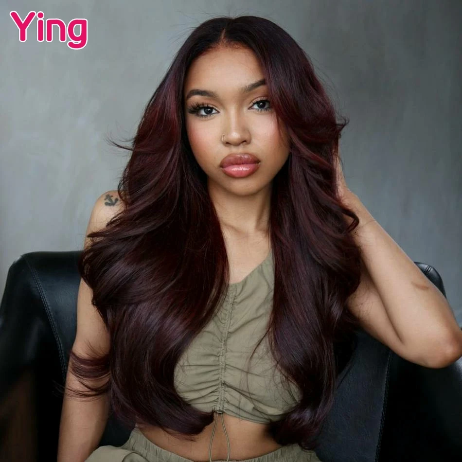 Объемная волна темно-бордового цвета 200% 13x4 13x6 прозрачный парик фронта шнурка