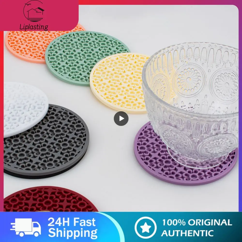 

Drain Round Coaster Anti-greasy Thin And Easy To Store Silicone Coaster No Cracking Or Deformation Easy To Clean Retro Pattern