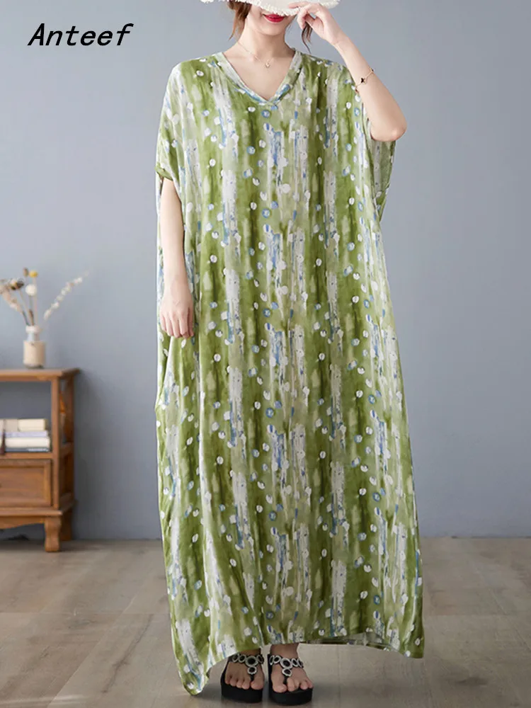 

short sleeve oversize satin vintage floral dresses for women casual loose maxi long summer beach dress elegant clothes 2022