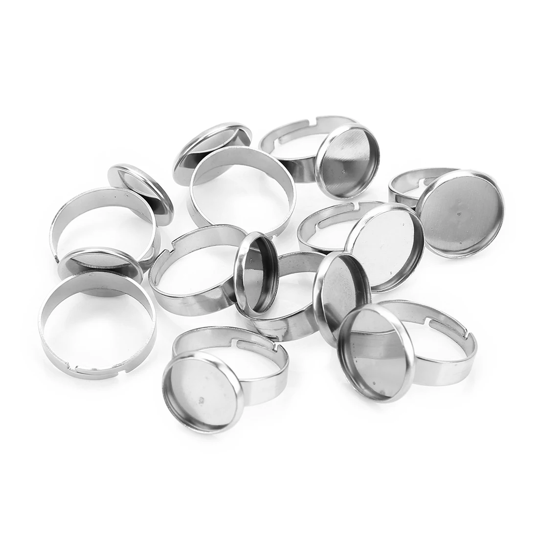 

10pcs Stainless Steel Open Ring Tray Adjustable Round Settings Tray For Jewelry Making Women Ring DIY Accessories