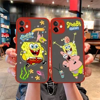 spongebob squarepants friends phone case for iphone 13 12 11 pro mini max xs x 8 7 plus se 2020 xr matte transparent light red