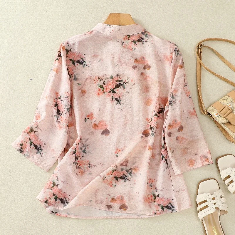 Женские хлопковые блузки в китайском стиле из конопли летние женские рубашки