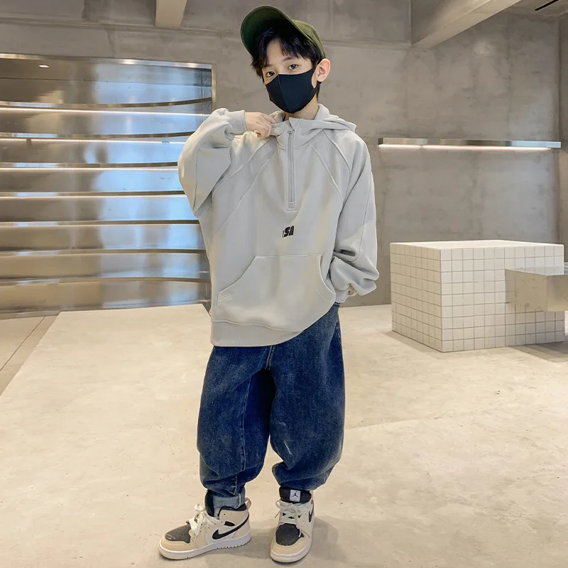 Весенне-осенний хлопковый свитшот на молнии для мальчиков куртки школьная