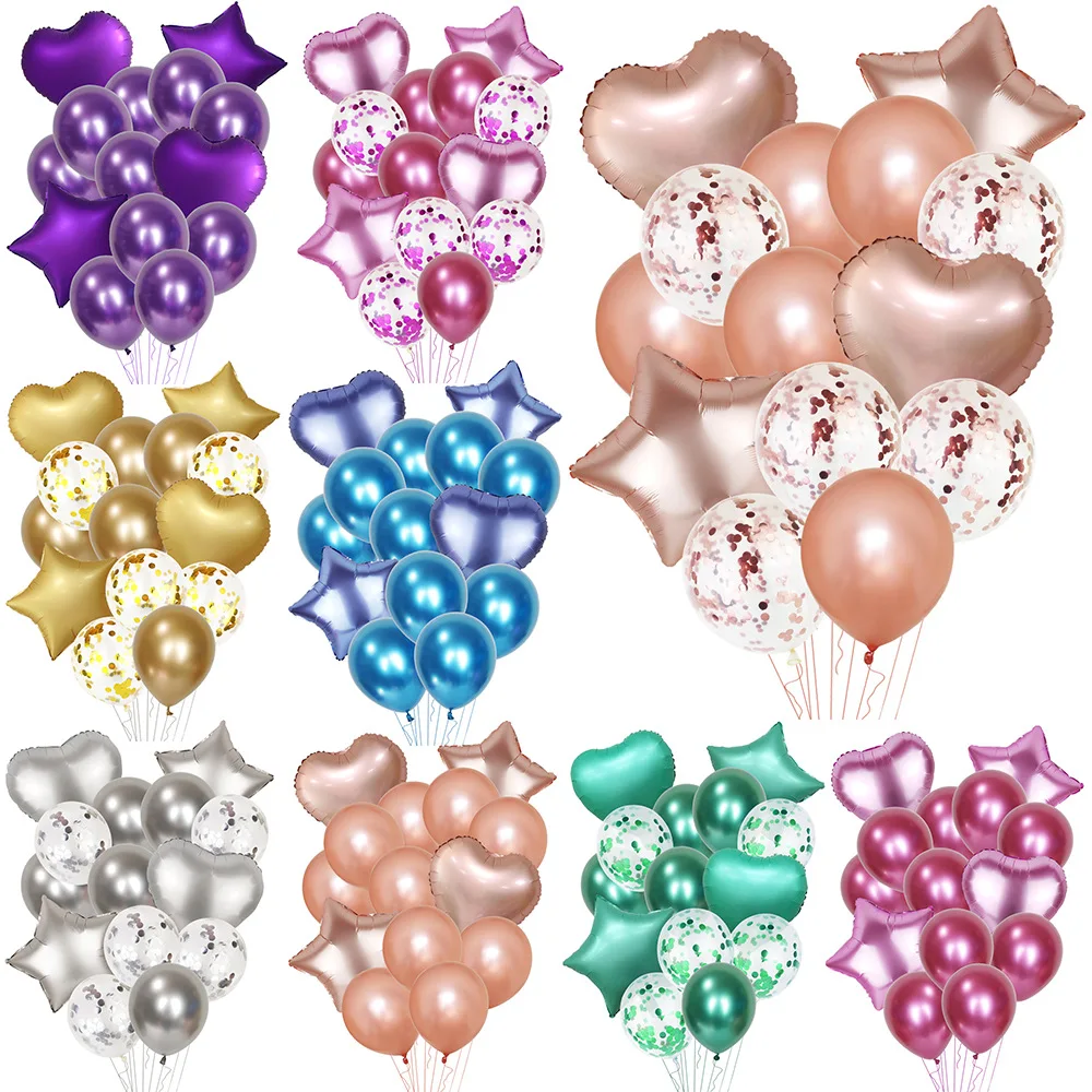 

14pcs Glitter Confetti Latex Balloons Metallic Chrome Balloon Heart Star Foil Ballons Baby Shower Wedding Birthday Party Decor