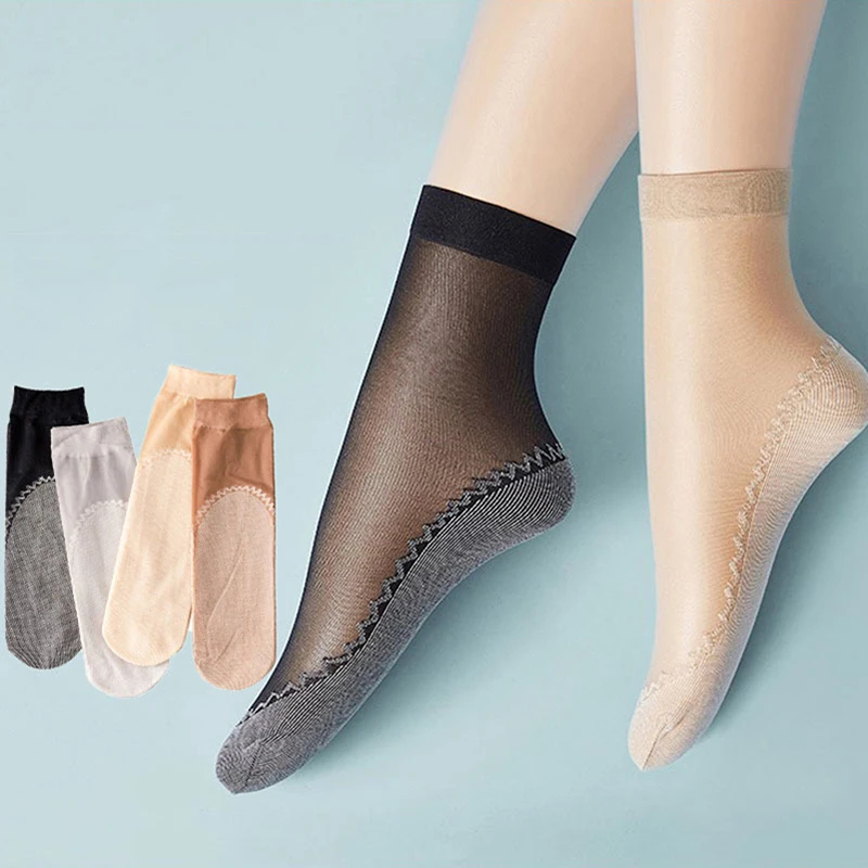 

Spring Summer Velvet Silk Womens Socks Cotton Bottom Non-slip Soft Thin Comfort Breathable Transparent Casual Short Socks Ladies