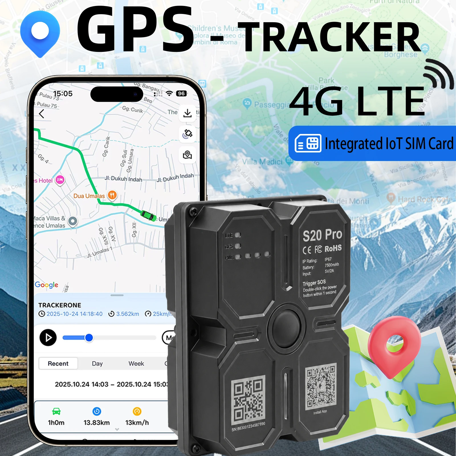 Фото 4G GPS-трекер для автомобиля, магнитный, 7500 мАч, водонепроницаемый, с длительным временем работы от аккумулятора, отслеживание в реальном времени №1