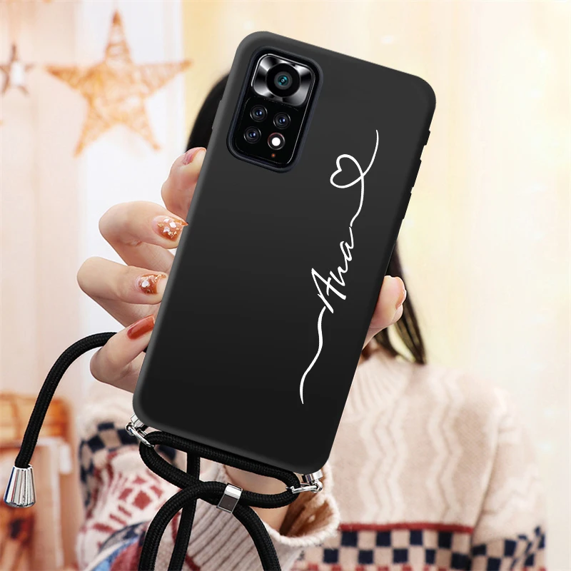Personalized Custom Name Case For Xiaomi Redmi Note 10 9 8 7 Pro 10S 9S 8T 9A 9C Soft Love Rope Strap for redmi 10C 10A |