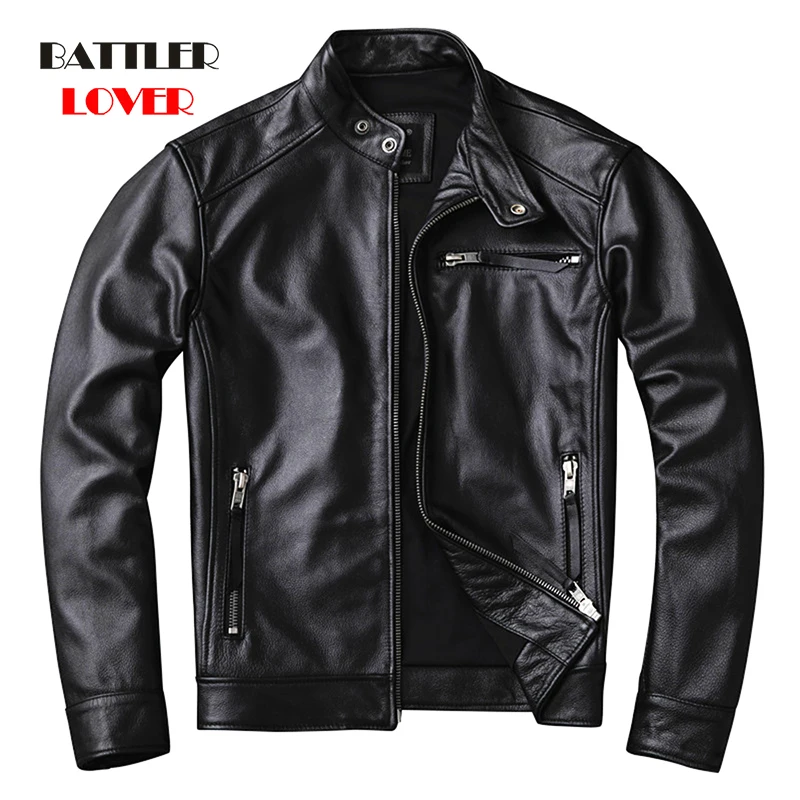 

Genuine Cow Leather Jacket For Men Motorcycle Biker Winter Fleece Coats Male Vintage Steampunk Clothing Autumn Riding Overcoat