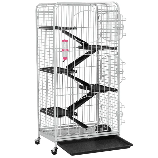 

6 Level Large Metal Cat Cage with 3 Front Doors, White, 52"