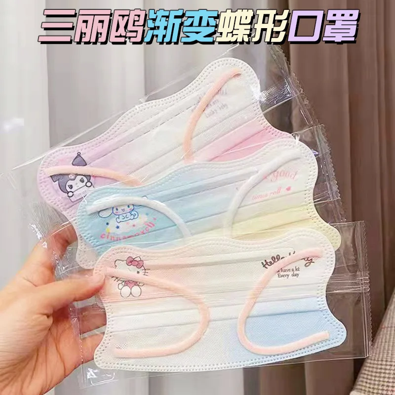 

Kawaii Sanrio Kuromi Cinnamoroll Hello Kitty Disposable Mask Gradient Mask Independent Packaging Butterfly Wave Adult Mask