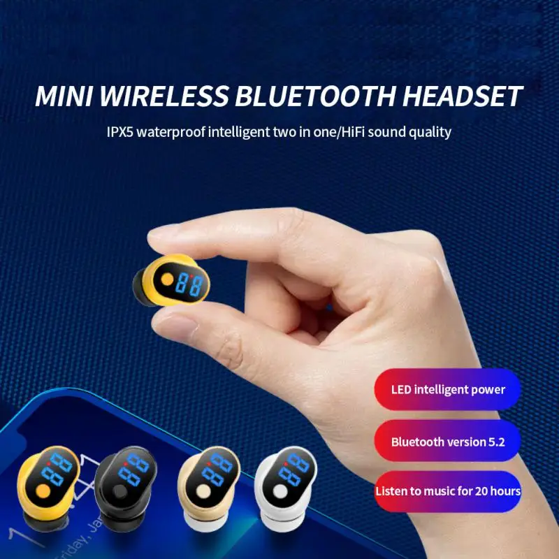

Business 5.2 Earphone 68 Hours Calling Time Voice Control YES/NO Mini Invisible Earbud LED Display Wireless Headphone