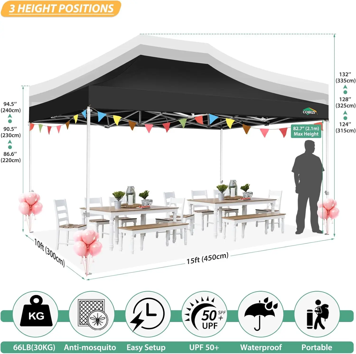 COBIZI 10x15 Всплывающая палатка с навесом и боковыми стенками сверхмощная легкая