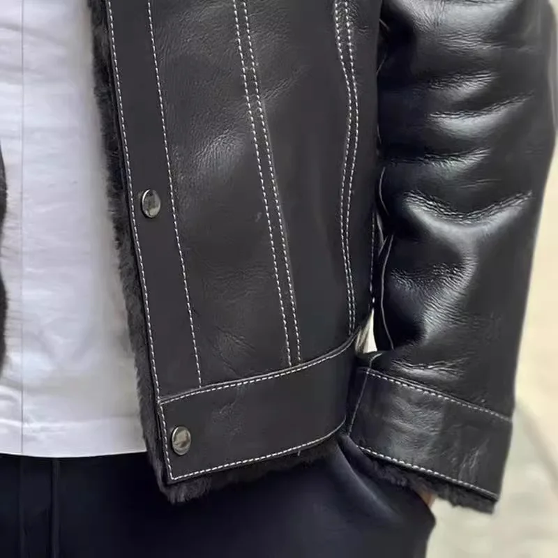 Изысканная кожаная курткаBoutique Heavy IndustryPULeather Jacket плюс кашемировый меховой