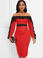women elegant dress bodycon off shoulder long sleeve ruffles backless midi dress for party date night spring fall 2022 new