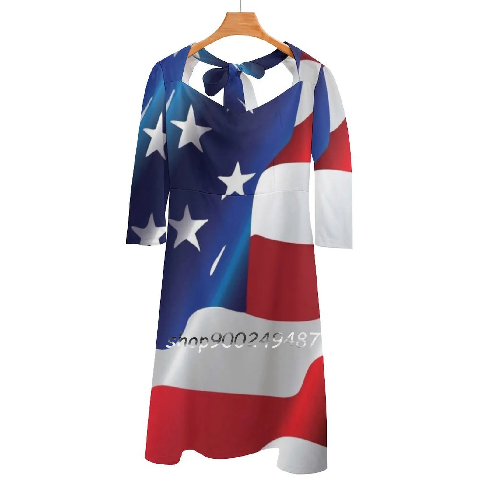 

Женское платье с американским флагом, летнее платье с квадратным вырезом и лямкой на шее, элегантное платье с принтом американского флага