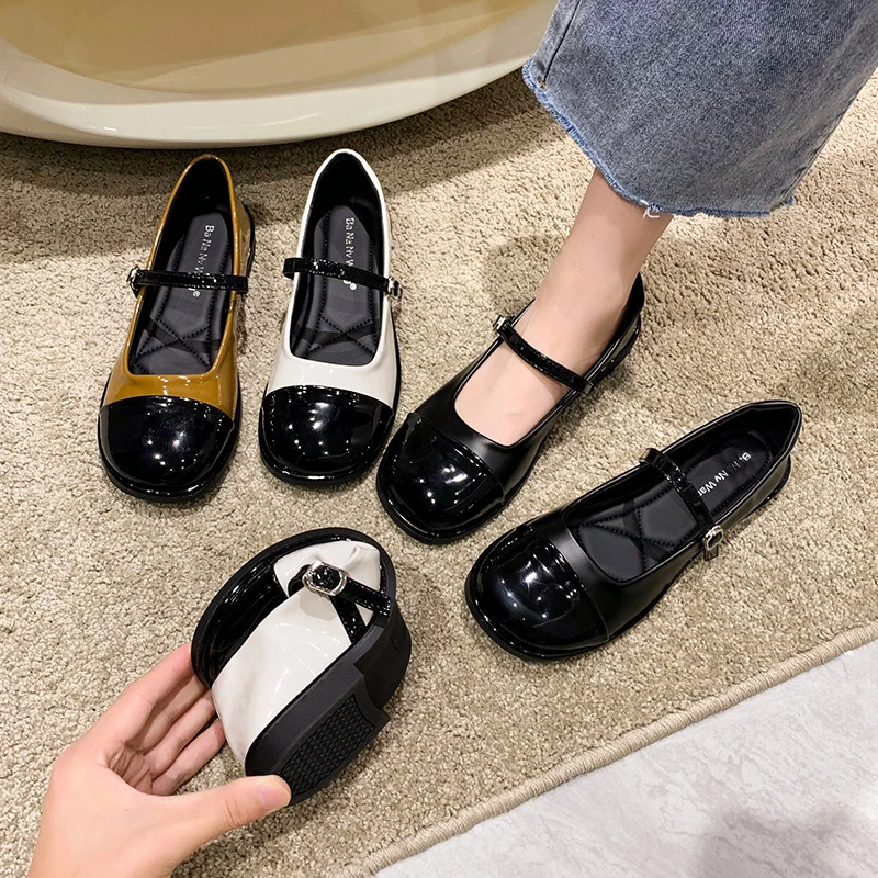 

2022 модные милые туфли мэри джейн в стиле ретро на плоской подошве низкий каблук Нескользящие Лоскутные весенние женские повседневные туфли...