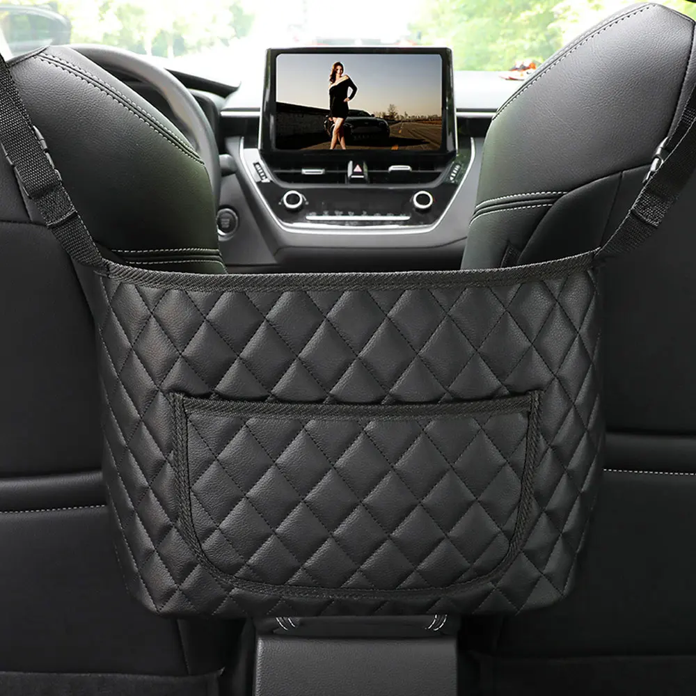 

Pu Leather Car Handbag Holder Interior Auto Seat Middle Box Seat Hanger Storage Bag Hanging Pocket Handbag for Men Women Girls