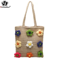 handmade rattan woven straw tote bag women fashion flowers summer beach bag large capacity handbag bohemian shoulder bags female