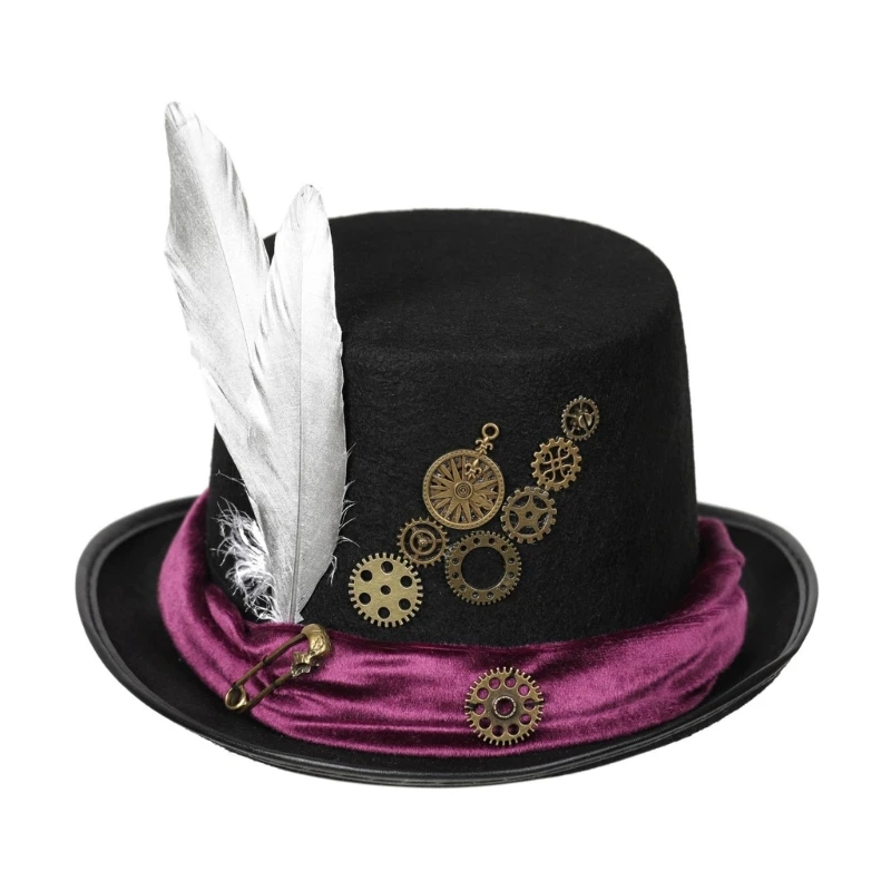 

Готическая шляпа в стиле стимпанк с шестернями для мужчин и женщин, аксессуары для косплея, шляпа унисекс с плоским верхом