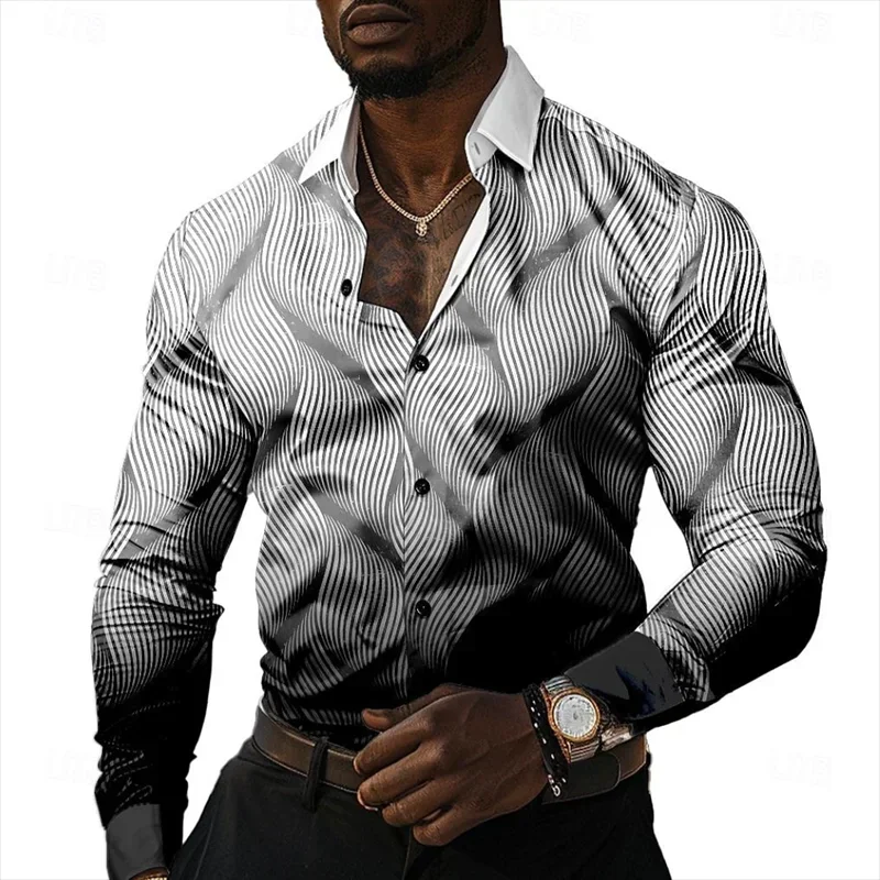 Простая мужская рубашка с волнистым принтом для отдыха официально повседневная