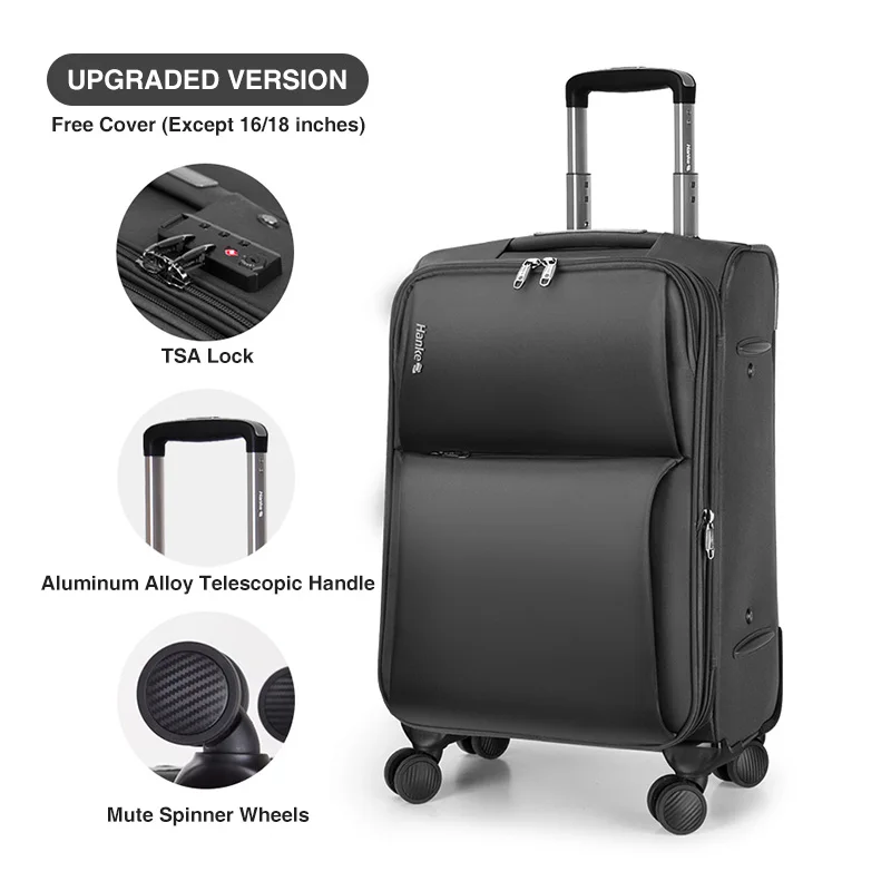 Hanke Expandable Soft Shell Suitcase Travel Trolley Case Mute Wheels TSA Lock Classic Design Waterproof Luggage Travel Suitcase