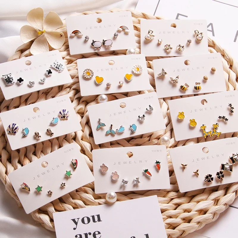 

Серьги женские из серебра пробы с иглой, комплект из трех предметов, серьги для подростков