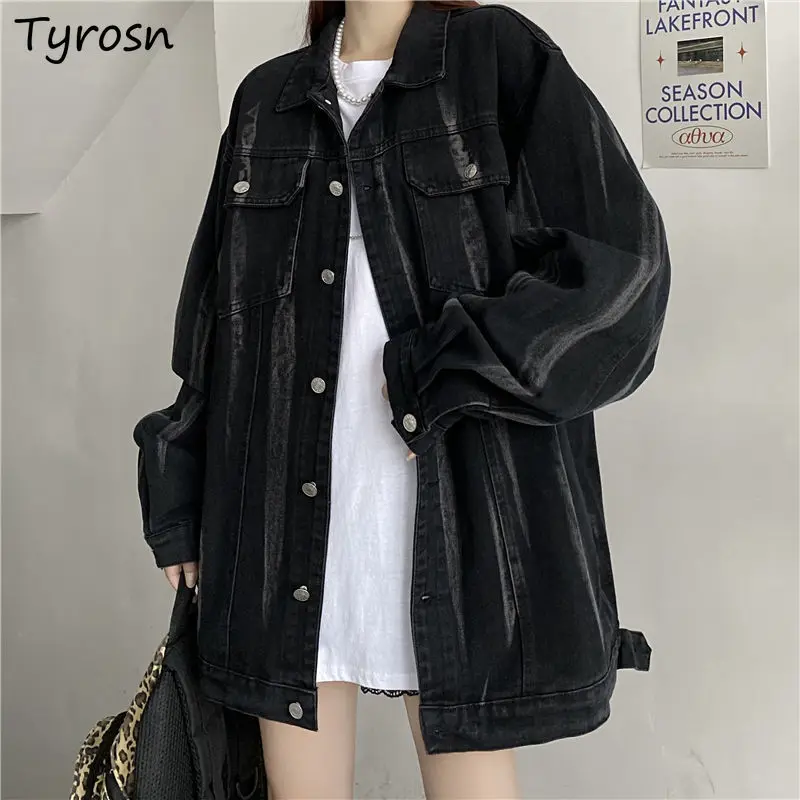 

Джинсовые Базовые Куртки, женская дизайнерская винтажная уличная одежда со вставками, куртка для инструментов в стиле Ins, однобортная верхн...