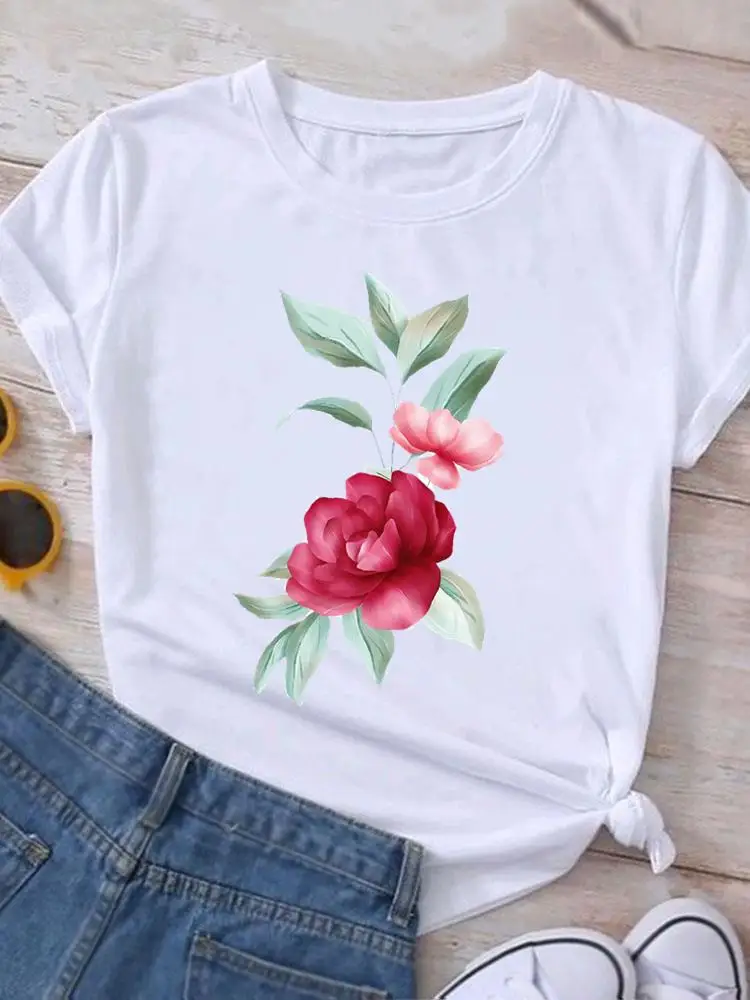 

Flower Floral Lovely T Shirt Clothing Tee Women T-shirt Short Sleeve Print Clothes Tshirt Fashion Female Graphic Top
