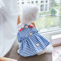 blue cute pet skirt dog clothes spring summer plaid doll collar breathable thin cat clothint for small dogs yorkshire cat dress