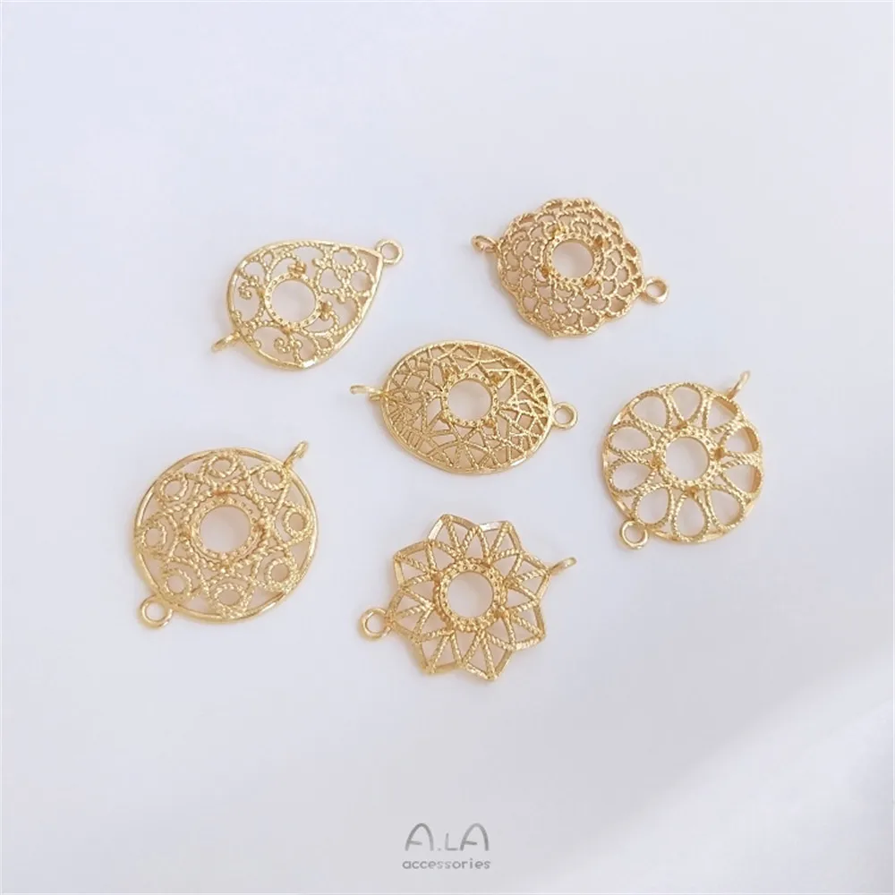

Inlay empty bracket connector 14K gold lace round octagonal star-shaped double hanging diy bracelet earrings accessories