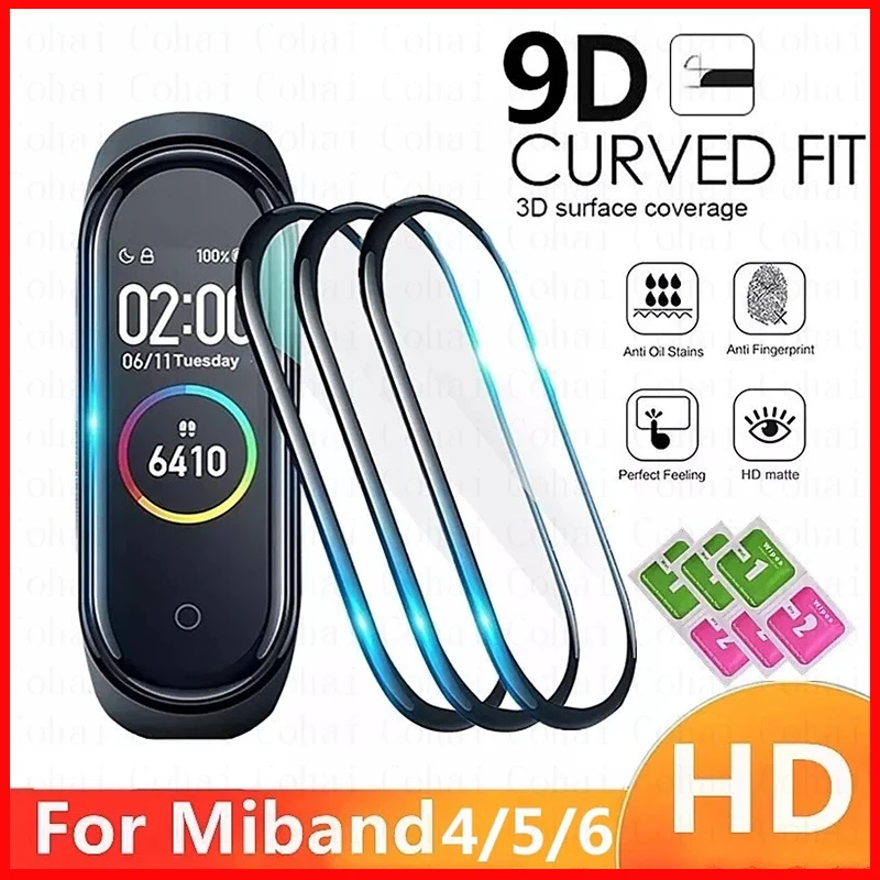 

9D Film Glass for Xiaomi Mi band 7 5 6 Screen Protector for Miband 6 4 Smart Watchband Full Protective Cover Case Strap Bracelet