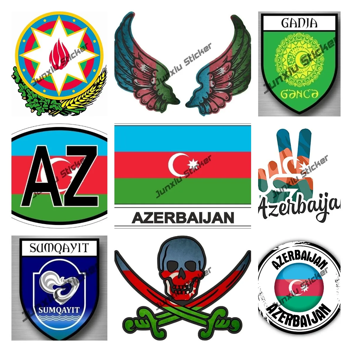 

Azerbaijan Sticker Flag Country Wings Biker Decal Azərbaycan AZ Azerbaijan Sticker National Flag Emblem City Shield Shaped Decal