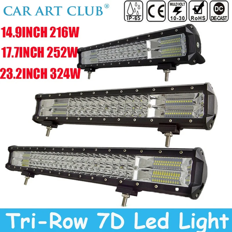 6000K Waterproof Led Work Light 14.9inch 17.7inch 20.4inch 23.2inch 7D Tri-Row Flood Spot Combo Led Light Bar for Boat Truck 4WD