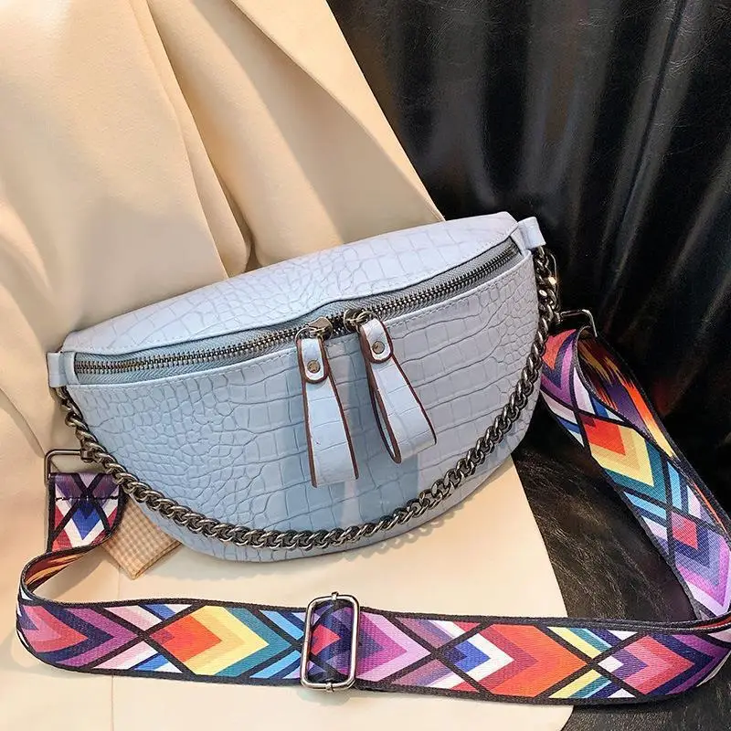 

Fashion Chain Fanny Packs For Women Crocodile pattern PU Leather Belt Waist Bag Shoulder Crossbody Chest Bags Women's Waist Pack